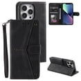 thumbnail image 1 of PU Leather Wallet Case for iPhone 14 Pro Max, Detachable Wrist Hand Strap Magnetic Clasp Flip Folio Cover with Card Slots Cash Holder Kickstand Soft Silicone Shockproof Anti-Scratches Case,Black, 1 of 8