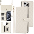 thumbnail image 1 of PU Leather Wallet Case for iPhone 16 Pro Max, Wrist Strap + Shoulder Strap, Multiple Card Slots Folio Purse, PU Leather Stand RFID Blocking Phone Case Cover for iPhone 16 Pro Max,White, 1 of 9