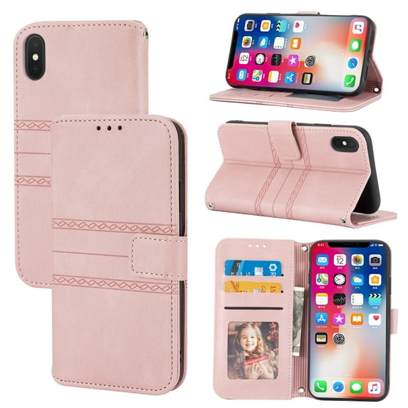 PU Leather Wallet Case for iPhone XR, Shockproof TPU Protective Flip Case with Stand Long Shoulder Strap Card Slots Magnet Cover for iPhone XR 6.1 Inch,Pink