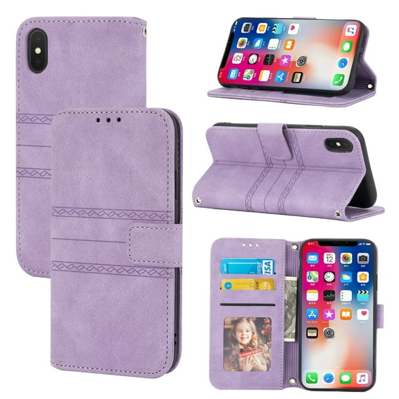 PU Leather Wallet Case for iPhone XR, Shockproof TPU Protective Flip Case with Stand Long Shoulder Strap Card Slots Magnet Cover for iPhone XR 6.1 Inch,Lightpurple