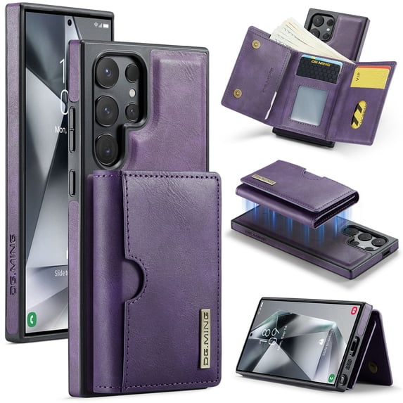 PU Leather Wallet Phone Case Compatible with Samsung Galaxy S25 Edge, with Card Holder 2 in 1 Detachable Back Cover for S25 Edge, RFID Blocking Kickstand Heavy Duty Classic Magnetic - Purple