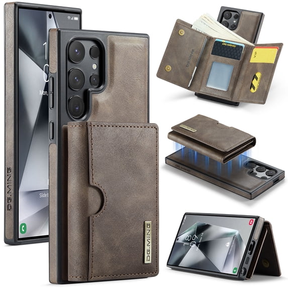 PU Leather Wallet Phone Case Compatible with Samsung Galaxy S25 Edge, with Card Holder 2 in 1 Detachable Back Cover for S25 Edge, RFID Blocking Kickstand Heavy Duty Classic Magnetic - Coffee