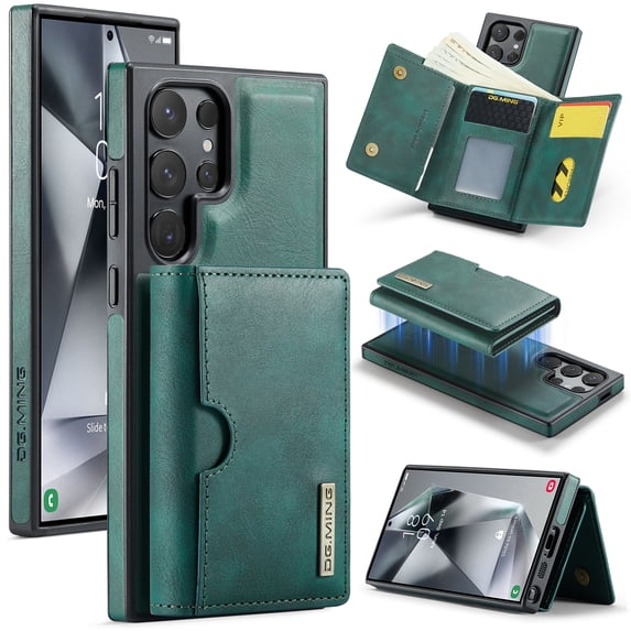 PU Leather Wallet Phone Case Compatible with Samsung Galaxy S25 Edge, with Card Holder 2 in 1 Detachable Back Cover for S25 Edge, RFID Blocking Kickstand Heavy Duty Classic Magnetic - Green