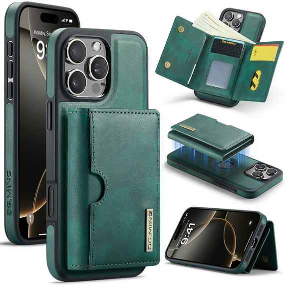PU Leather Wallet Phone Case Compatible with iPhone 13 Pro, with Card Holder 2 in 1 Detachable Back Cover for iPhone 13 Pro, RFID Blocking Kickstand Heavy Duty Classic Magnetic - Green