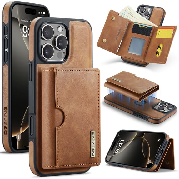 PU Leather Wallet Phone Case Compatible with iPhone 13 Pro, with Card Holder 2 in 1 Detachable Back Cover for iPhone 13 Pro, RFID Blocking Kickstand Heavy Duty Classic Magnetic - Brown
