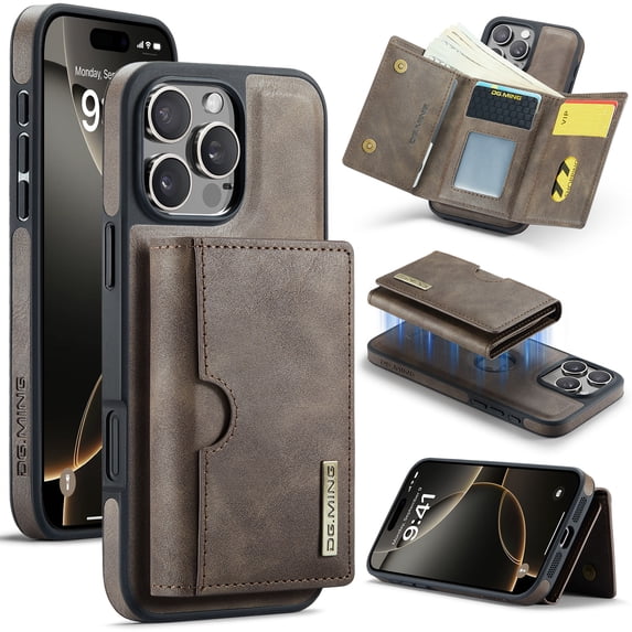 PU Leather Wallet Phone Case Compatible with iPhone 16 Pro Max, with Card Holder 2 in 1 Detachable Back Cover for iPhone 16 Pro Max, RFID Blocking Kickstand Heavy Duty Classic Magnetic - Coffee