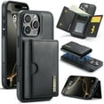thumbnail image 1 of PU Leather Wallet Phone Case Compatible with iPhone 16 Pro Max, with Card Holder 2 in 1 Detachable Back Cover for iPhone 16 Pro Max, RFID Blocking Kickstand Heavy Duty Classic Magnetic - Black, 1 of 11