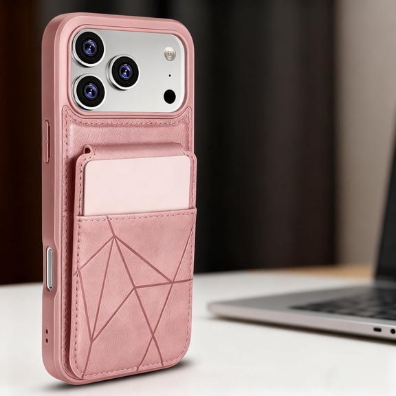 PU Leather Wallet Phone Case Compatible for iPhone 17 Pro Case with Card Holder Slots & Back Flip Kickstand, Premium PU Leather TPU Bumper Shockproof Back Cover for iPhone 17 Pro, Pink
