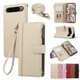 thumbnail image 1 of PU Leather Wallet Phone Case for Google Pixel 9 / 9 Pro Flip Case with Card Holder, RFID Blocking Wallet, Zipper, Wristband & Kickstand, Shockproof Rugged Crossbody Phone Case Cover,Beige, 1 of 8