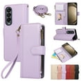 thumbnail image 1 of PU Leather Wallet Phone Case for Samsung Galaxy Z Fold 3 Flip Case with Card Holder, RFID Blocking Wallet, Zipper, Wristband & Kickstand, Shockproof Rugged Crossbody Phone Case Cover,Purple, 1 of 9