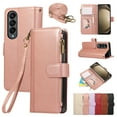 thumbnail image 1 of PU Leather Wallet Phone Case for Samsung Galaxy Z Fold 4 Flip Case with Card Holder, RFID Blocking Wallet, Zipper, Wristband & Kickstand, Shockproof Rugged Crossbody Phone Case Cover,Rosegold, 1 of 10