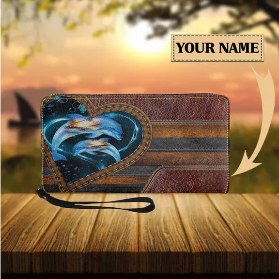 PU Leather Wallet Women Cute Dolphin Print Long Wallet My Bag Fashion Multifunctional Coin Purse Card Holder Mother Day Gift