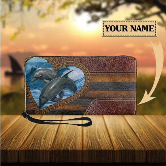 PU Leather Wallet Women Cute Dolphin Print Long Wallet My Bag Fashion Multifunctional Coin Purse Card Holder Mother Day Gift