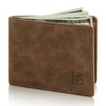 thumbnail image 1 of PU Leather Wallet for Men, Slim Leather Bifold Design，Genuine Leather ID Window Card Case, RFID Blocking Wallet with 6 Slots, Brown, 1 of 9
