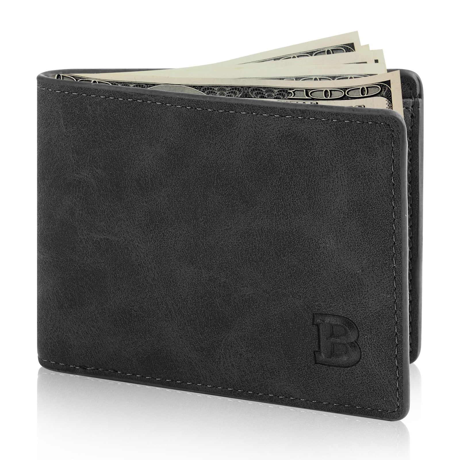 PU Leather Wallet for Men Women, TSV Slim Bifold Wallet, Vintage Minimalist Purse with ID Window, Multi-Slots Card Case