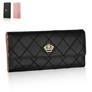 PU Leather Wallet for Women, TSV Long Clutch Wallet, Trifold Ladies Credit Card Holder, Large Capacity Snap Purse