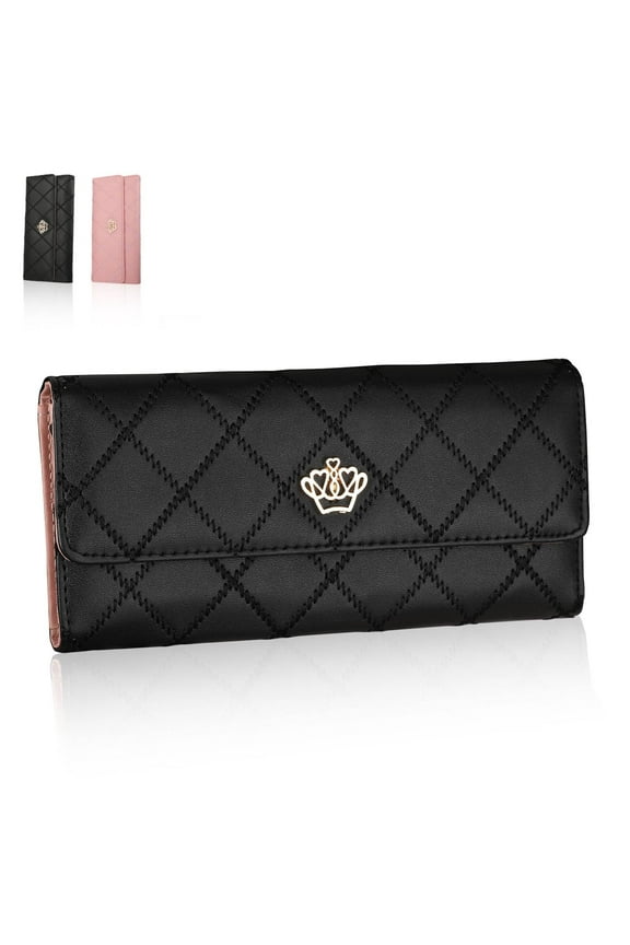 PU Leather Wallet for Women, TSV Long Clutch Wallet, Trifold Ladies Credit Card Holder, Large Capacity Snap Purse