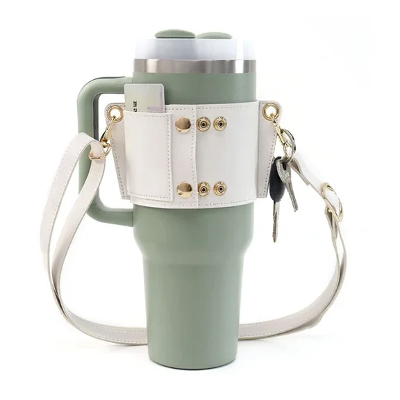 PU Leather Water Bottle Holder Travel Essential Water Bottle Sling Bag with Adjustable Strap for Stanley 30oz & 40oz Tumbler