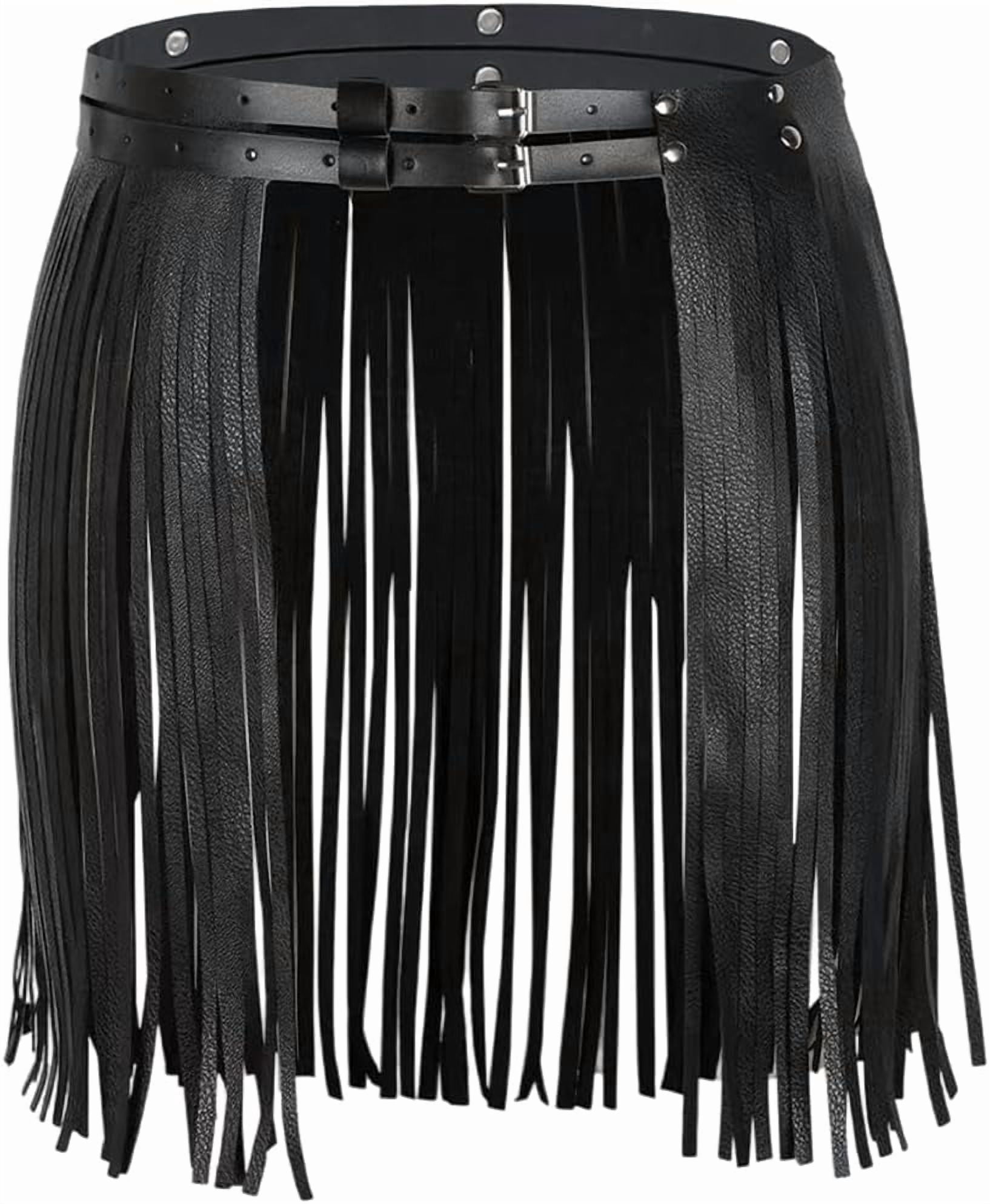 PU Leather Wide Tassel Waist Belt for Women Black Western 
