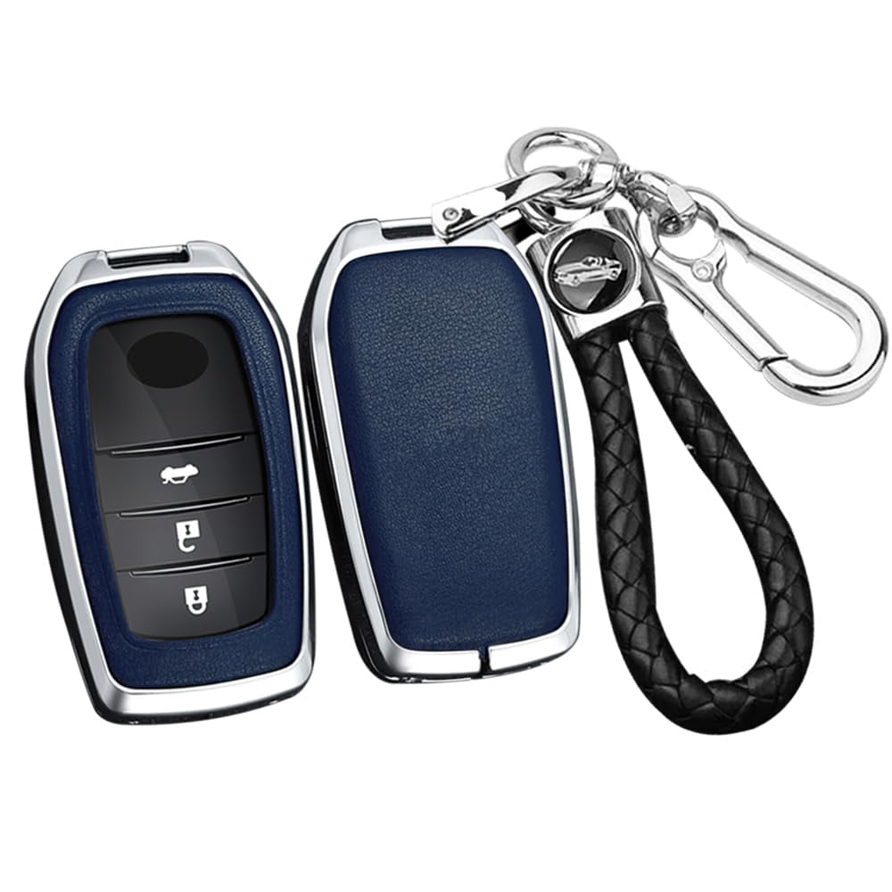 PU Leather+Zinc Alloy 3/4/5/6 Button Key Fob Cover Fit for Toyota Land Cruiser 2023 2022 Venza RAV4 Prime Hilux Fortuner Tundra Corolla Sequoia Keyless Key Holder with Keychain