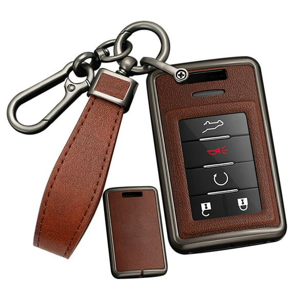 PU Leather+Zinc Alloy 4/5/6 Button Smart Key Fob Cover Case Fit for Cadillac CTS SRX 2020 ATS ELR XTS DTS ELR Keyless Key Holder with Leather Keychain