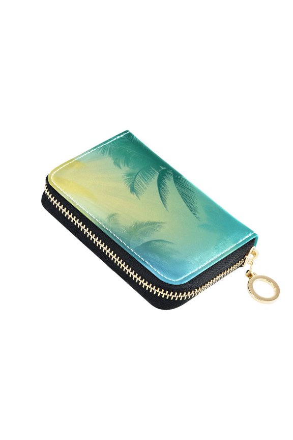 PU Leather Zip Card Holder Women's Card Case Zipper Card Case Compact & Lightweight Blue and Green Gradient