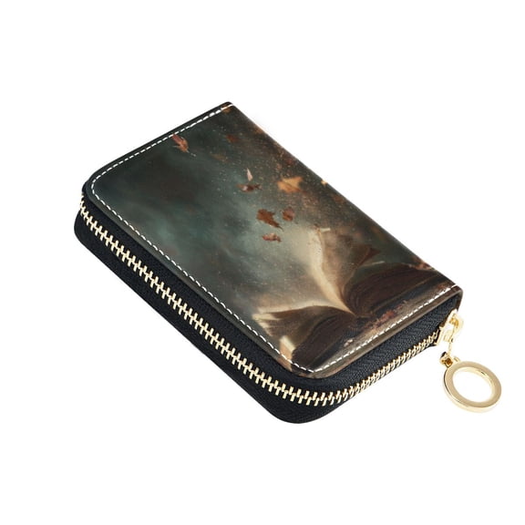 PU Leather Zip Card Holder Women's Card Case Zipper Card Case Compact & Lightweight Book with Dust Swirling