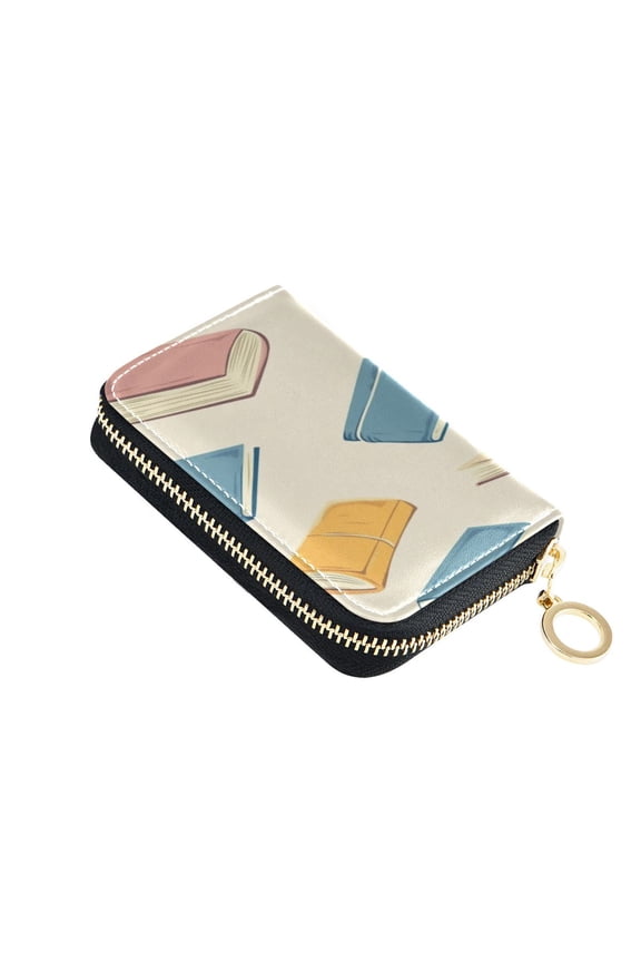 PU Leather Zip Card Holder Women's Card Case Zipper Card Case Compact & Lightweight Books Pattern