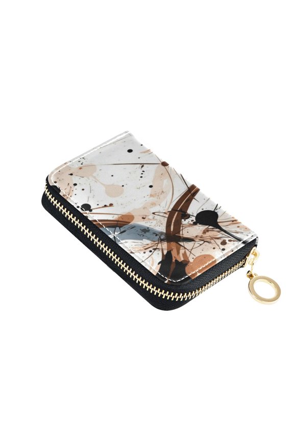 PU Leather Zip Card Holder Women's Card Case Zipper Card Case Compact & Lightweight Brown and Beige Abstract Background