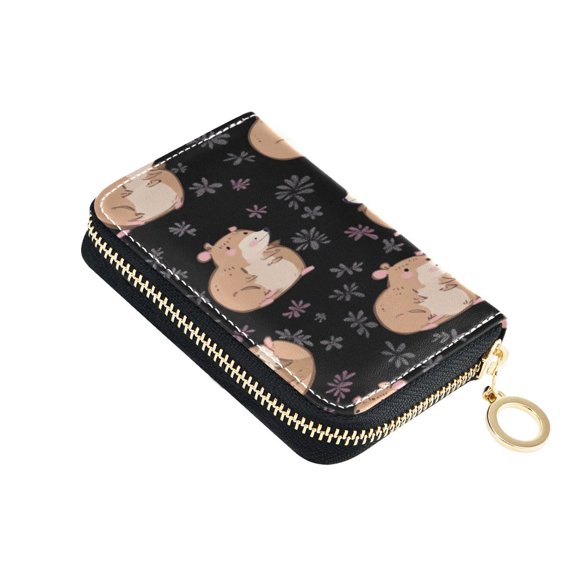 PU Leather Zip Card Holder Women's Card Case Zipper Card Case Compact & Lightweight Cartoonish Capybaras