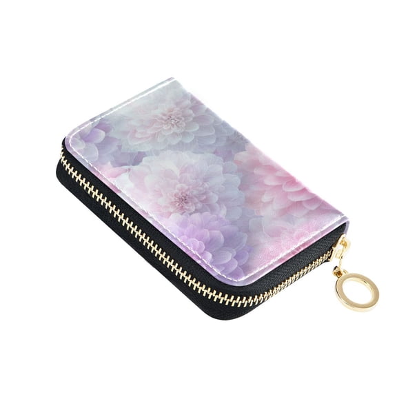 PU Leather Zip Card Holder Women's Card Case Zipper Card Case Compact & Lightweight Cute Pastel Watercolor Floral
