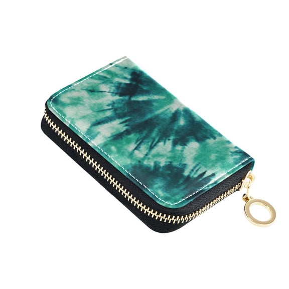 PU Leather Zip Card Holder Women's Card Case Zipper Card Case Compact & Lightweight Dark Teal Tie-dye Pattern