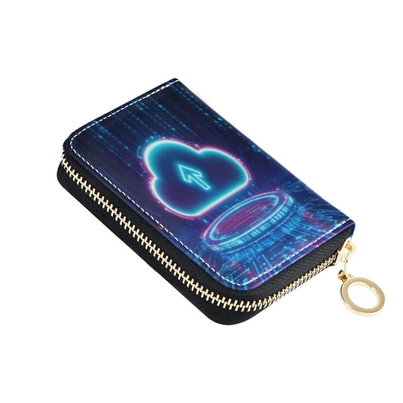 PU Leather Zip Card Holder Women's Card Case Zipper Card Case Compact & Lightweight Glowing Cloud Icon