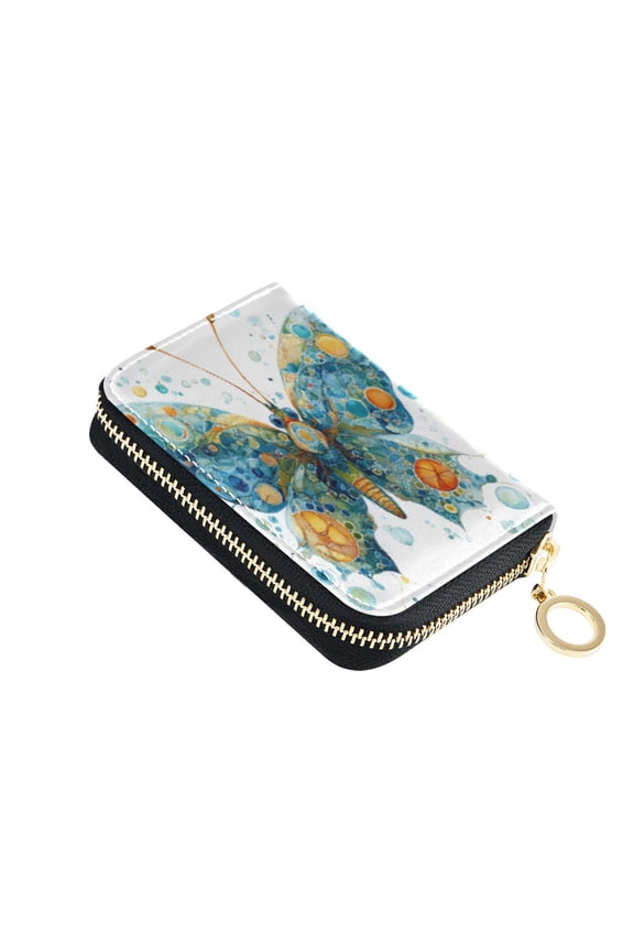 PU Leather Zip Card Holder Women's Card Case Zipper Card Case Compact & Lightweight Intricately Butterfly
