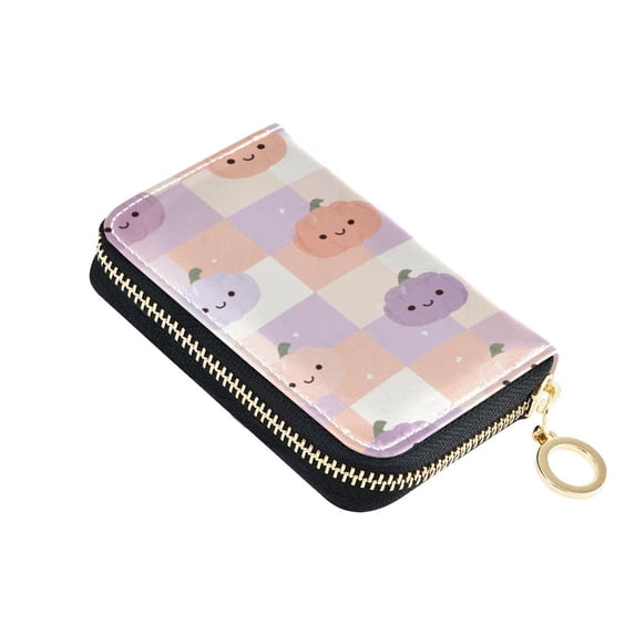PU Leather Zip Card Holder Women's Card Case Zipper Card Case Compact & Lightweight Light-colored Pumpkin