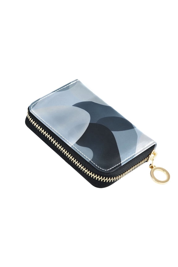 PU Leather Zip Card Holder Women's Card Case Zipper Card Case Compact & Lightweight Off-white Circular Pattern