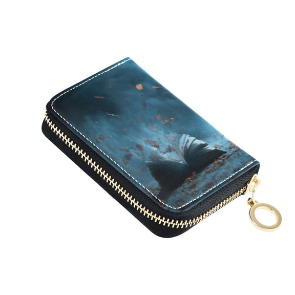 PU Leather Zip Card Holder Women's Card Case Zipper Card Case Compact & Lightweight Opened Book Pages