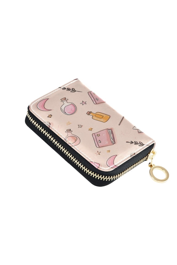 PU Leather Zip Card Holder Women's Card Case Zipper Card Case Compact & Lightweight Pastel Pink Witchy Items