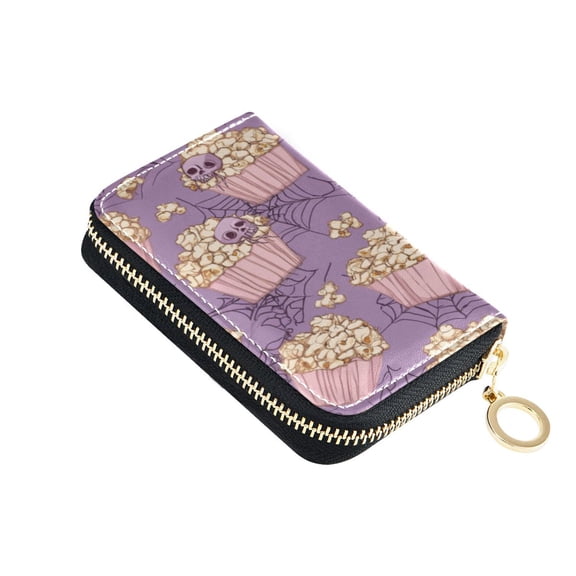 PU Leather Zip Card Holder Women's Card Case Zipper Card Case Compact & Lightweight Pastel Violet Popcorn