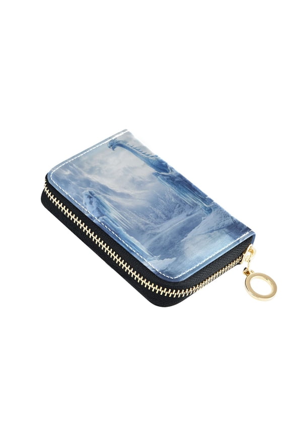 PU Leather Zip Card Holder Women's Card Case Zipper Card Case Compact & Lightweight Snow-covered Scene