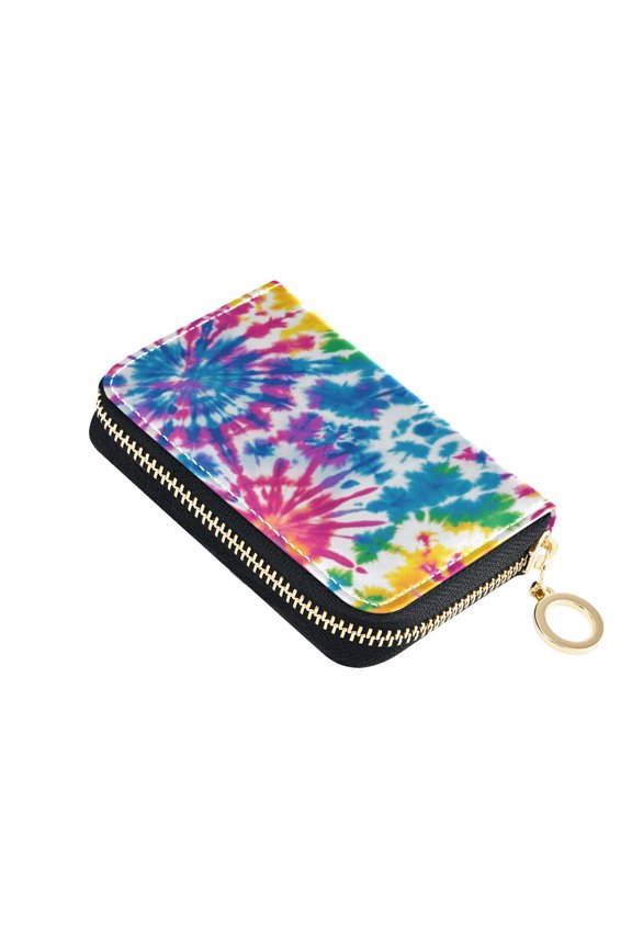 PU Leather Zip Card Holder Women's Card Case Zipper Card Case Compact & Lightweight Tie-dye Pattern