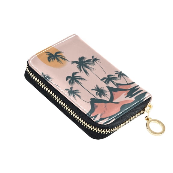 PU Leather Zip Card Holder Women's Card Case Zipper Card Case Compact & Lightweight Tropical Islands