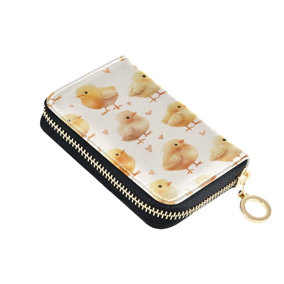 PU Leather Zip Card Holder Women's Card Case Zipper Card Case Compact & Lightweight Yellow and Cream Chicks