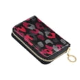 thumbnail image 1 of PU Leather Zipper Card Case Credit Card Holder Small Wallets Black and Red Leopard Print, 1 of 7