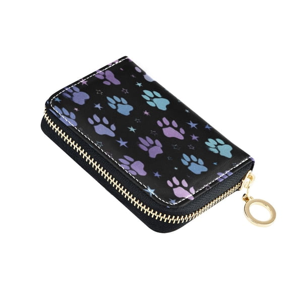 PU Leather Zipper Card Case Credit Card Holder Small Wallets Colorful Dog Paw Prints