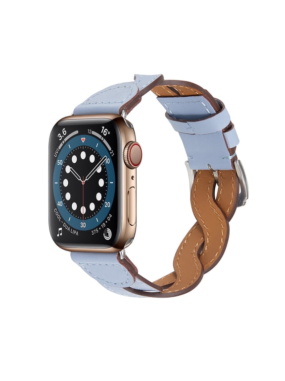 PU Leather band Compatible with Apple Watch Band Bracelet 42mm/44mm/45mm/46mm/49mm Women, Boho Braided Jasper Stone Watch Strap for iWatch Band Series Ultra 2/1 SE Series 10 9 8 7 6 5 4 3 2 1,Blue