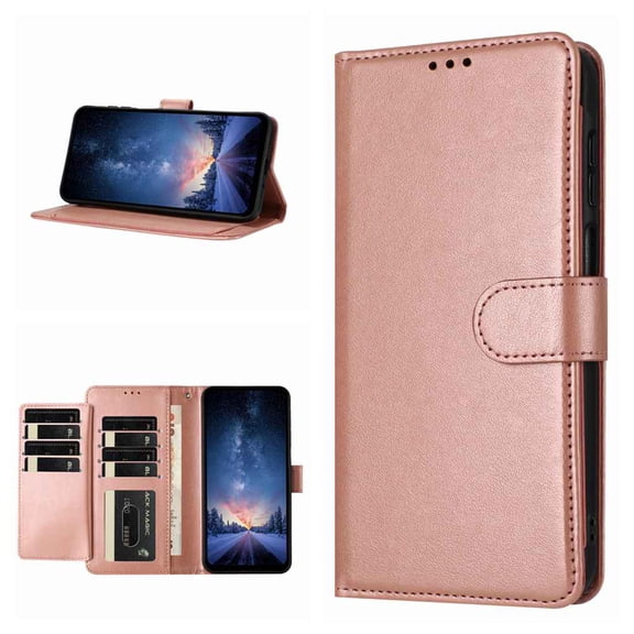 PU Leather for iPhone 15 Pro Max Case Wallet, PU Leather Flip Folio Card Slots Holder Stand Magnatic Clasp Shock-resistant Protection Durable Classic Phone Cover for iPhone 15 Pro Max, Rosegold