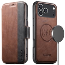 PU Leather for iPhone 17 Pro Case, 2 in 1 Detachable Wallet Case with Card Holder, Removable Flip Stand Folio Cover with RFID Blocking Phone Cover [Compatible with MagSafe],Brown