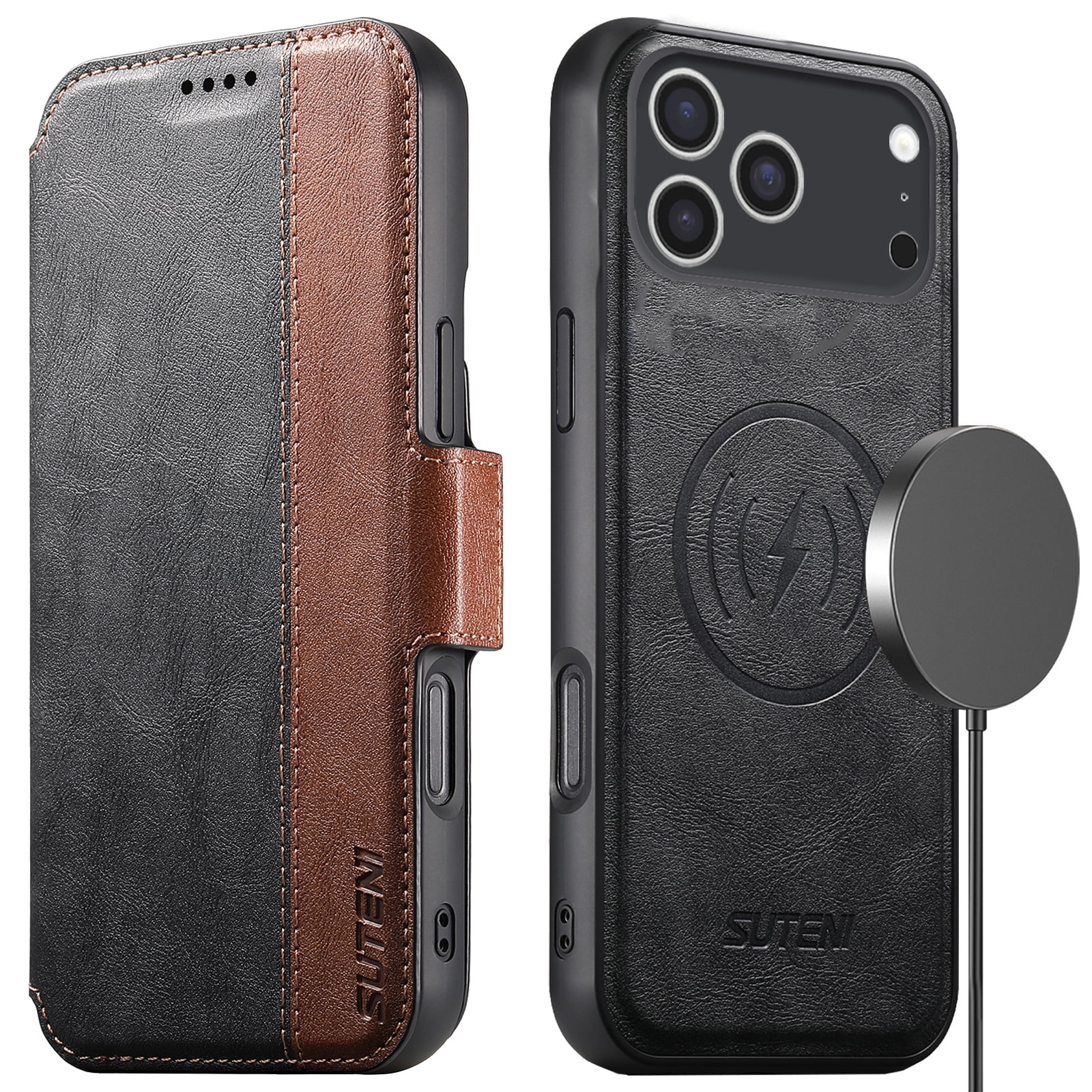 PU Leather for iPhone 17 Pro Max Case, 2 in 1 Detachable Wallet Case with Card Holder, Removable Flip Stand Folio Cover with RFID Blocking Phone Cover [Compatible with MagSafe],Black