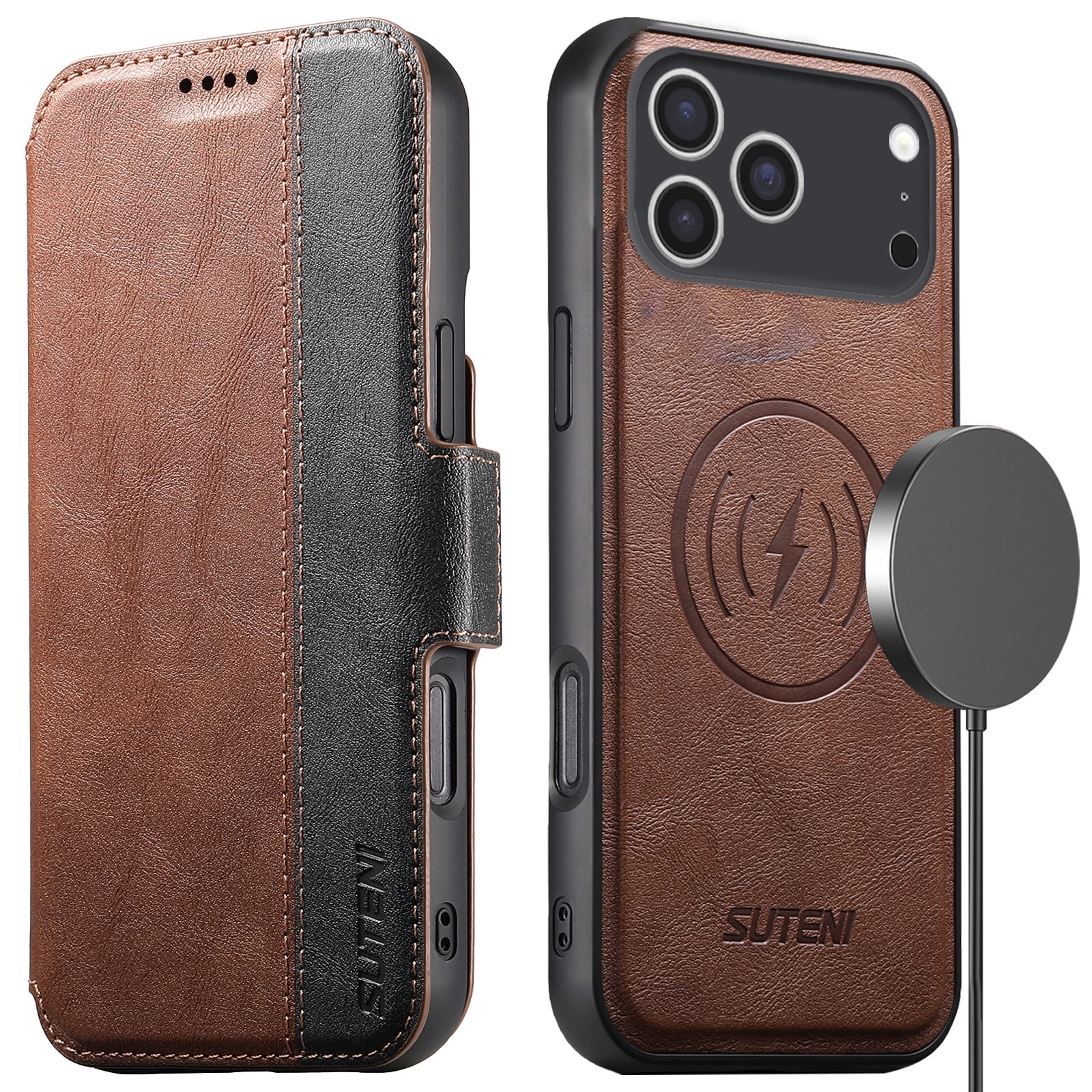 PU Leather for iPhone 17 Pro Max Case, 2 in 1 Detachable Wallet Case with Card Holder, Removable Flip Stand Folio Cover with RFID Blocking Phone Cover [Compatible with MagSafe],Brown